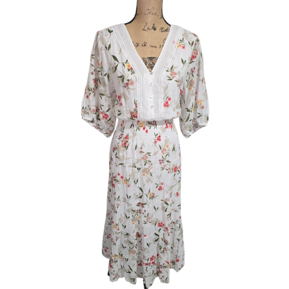 J. Gee Crochet Trim Floral Tiered Midi Dress Plus Size 2X New